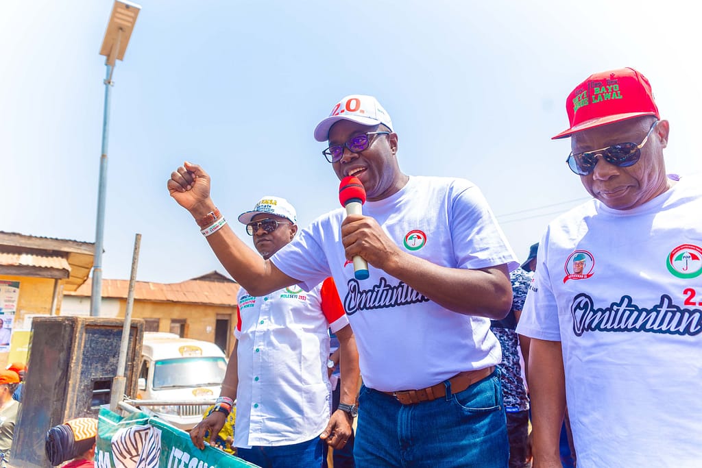 Governor Seyi Makinde during a rally at Igbojaiye in Itesiwaju LGA as part of the campaigns in Oke-Ogun Zone on February 15, 2023
